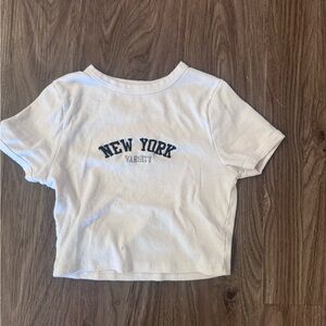 Brandy Melville White New York Varsity Tee